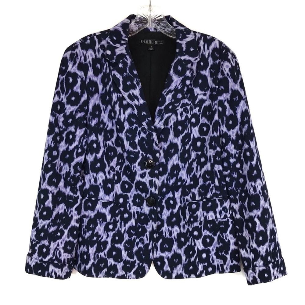 LAFAYETTE 148 NY Indigo Leopard Ikat Print Pattern Jacket Blazer Women’s Size 8